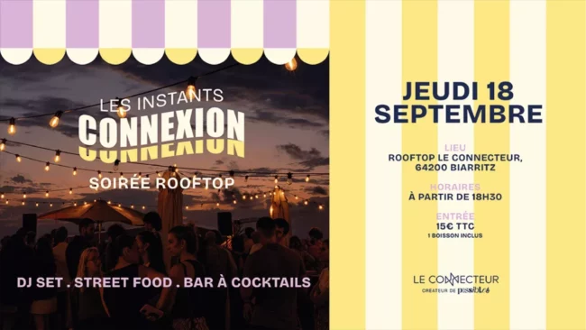 Soirée Rooftop, DJ, cocktail, coucher de soleil, Biarritz, Instants connexion 800x450